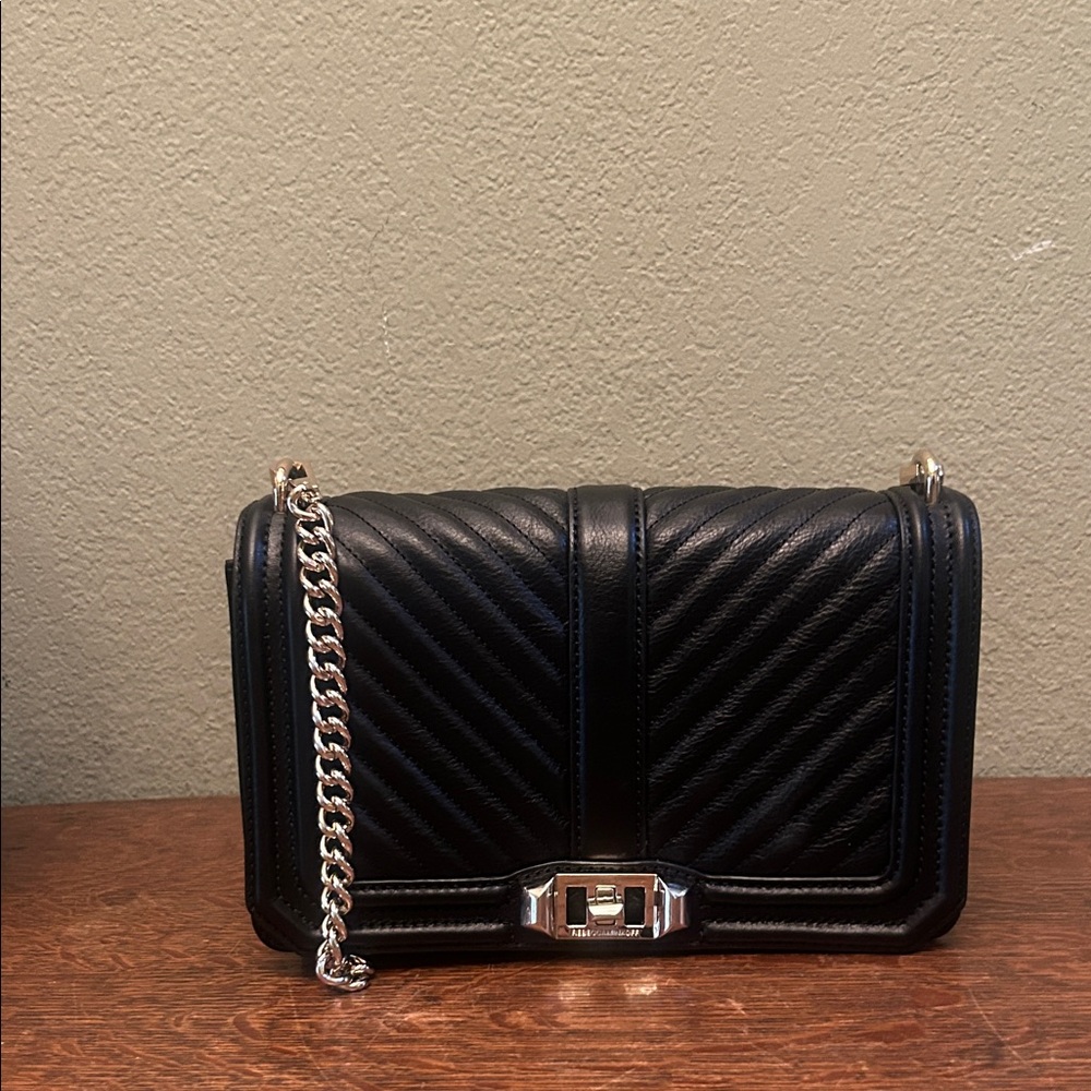 Rebecca Minkoff Love Chevron Quilted Leather Crossbody Bag in Jet Black